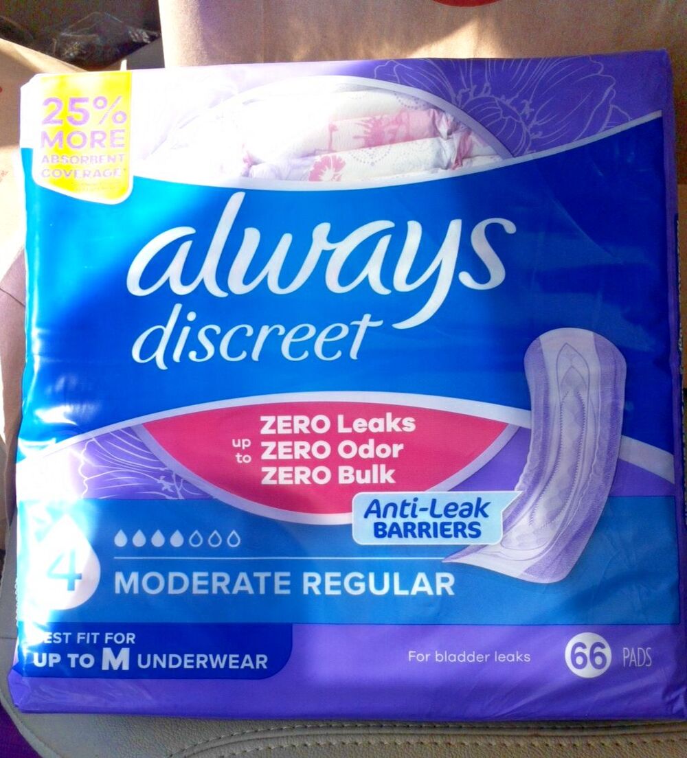 Always Discreet Incontinence Pads Moderate Regular 66 count fits s m underwear